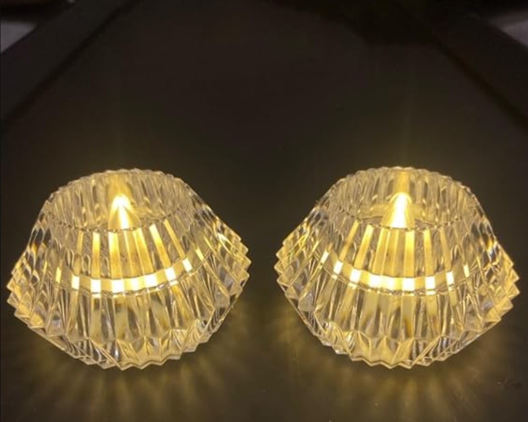 Smokeless & Flameless LED Tealight Acrylic Decorative Tea Light Candles for Diwali, Home Décor, Gifting, Birthday, Christmas, Festival Decoration (Crystal Diamond Diya Candle